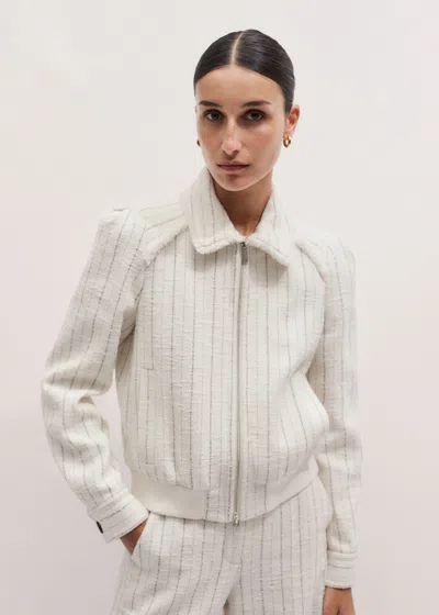 Me+em Textured Stripe Bomber Jacket Ivory In White