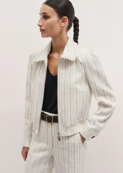 Me+em Textured Stripe Bomber Jacket Ivory In White