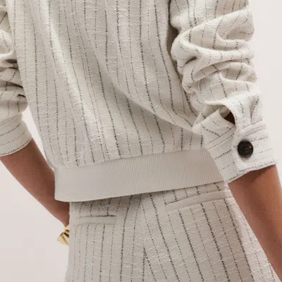 Me+em Textured Stripe Bomber Jacket Ivory In White