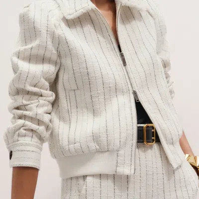 Me+em Textured Stripe Bomber Jacket Ivory In White