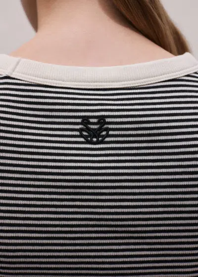 Me+em Ultimate Crew Neck Micro Stripe Tee Black-light Cream In Multi