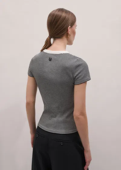 Me+em Ultimate Crew Neck Micro Stripe Tee Black-light Cream In Multi