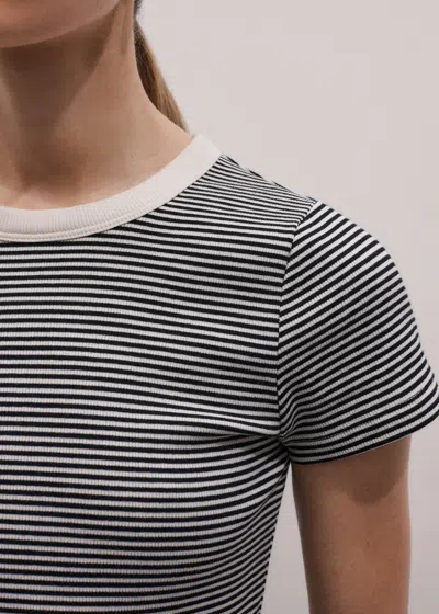 Me+em Ultimate Crew Neck Micro Stripe Tee Black-light Cream In Multi