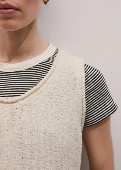 Me+em Ultimate Crew Neck Micro Stripe Tee Black-light Cream In Multi