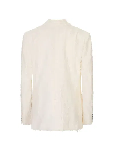 Msgm Frayed Double-breasted Jacket In Neutral