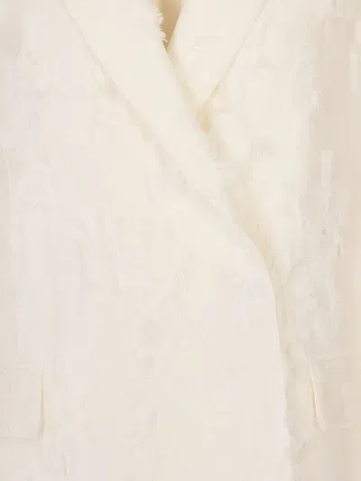 Msgm Frayed Double-breasted Jacket In Neutral