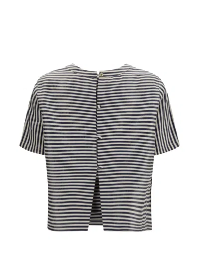Cruna Striped Button-back T-shirt In Black
