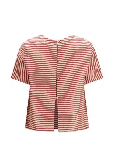 Cruna Striped Button-back T-shirt In Red