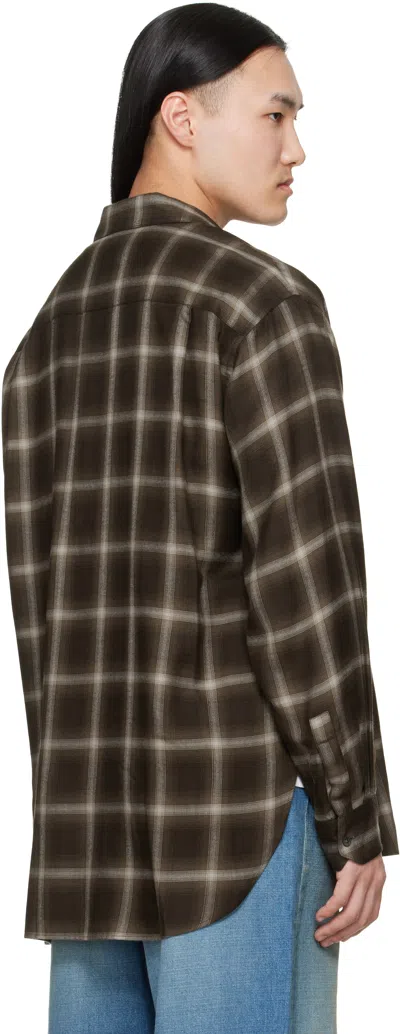 Ssstein Brown Check Oversized Ls Shirt In Brown