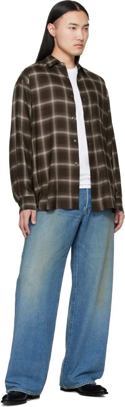 Ssstein Brown Check Oversized Ls Shirt In Brown
