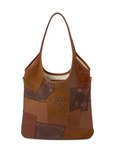 Miu Miu Ivy Leather Patchwork Bag In Brown