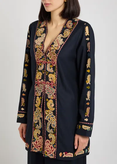 Bode Feather Runner Embroidered Cotton-blend Jacket In Blue