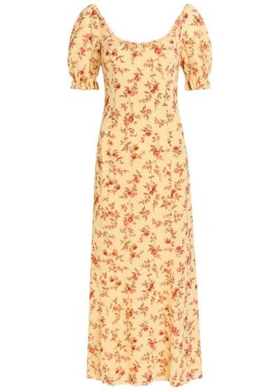 Reformation Gloria Floral-print Puff-sleeve Midi Dress In Yellow