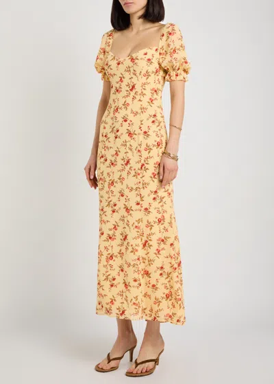 Reformation Gloria Floral-print Puff-sleeve Midi Dress In Yellow