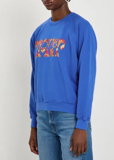 Mother Womens Petal Power The Concert Logo-print Cotton Sweatshirt In Blue
