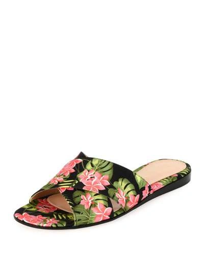 Gianvito Rossi Floral-print Fabric Sandal Slide, Red