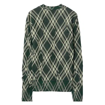Burberry Check Cotton Blend Crinkled Sweater In Green