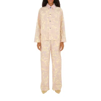 Burberry Floral Patterned Denim Jacket With Corduroy Collar In Pink
