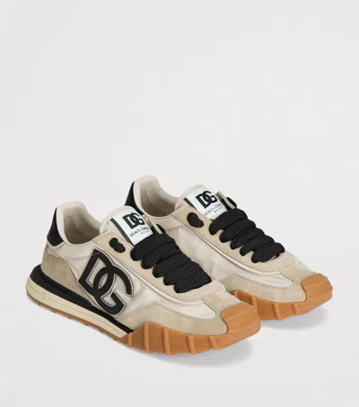 Dolce & Gabbana Dg Athletic Black Low Top Sneakers With Logo Patch On The Tongue And Maxi Logo On The Side In Suede  In Multi