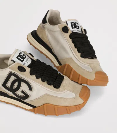 Dolce & Gabbana Dg Athletic Black Low Top Sneakers With Logo Patch On The Tongue And Maxi Logo On The Side In Suede  In Multi