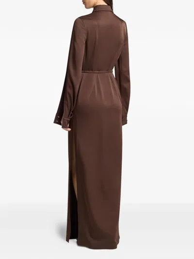 Michael Kors Split-sleeve Techno Maxi Shirtdress In Brown