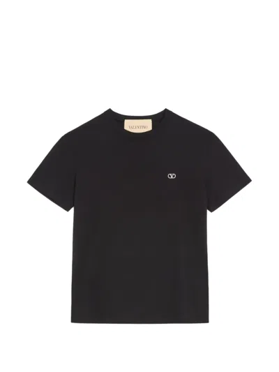 Valentino Logo-embroidered Cotton-jersey T-shirt In Black