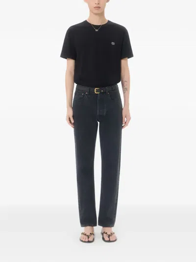 Valentino Logo-embroidered Cotton-jersey T-shirt In Black
