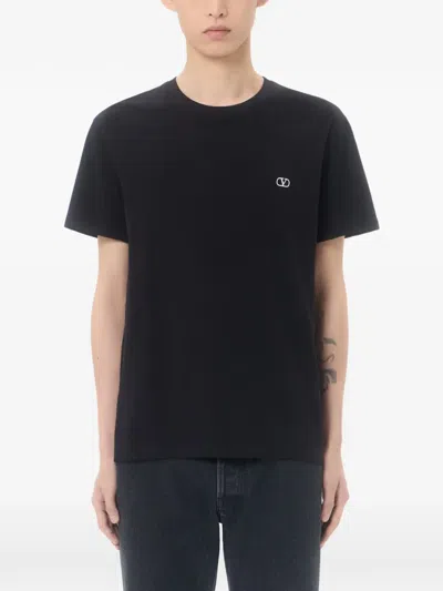Valentino Logo-embroidered Cotton-jersey T-shirt In Black