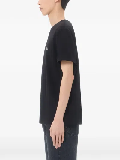 Valentino Logo-embroidered Cotton-jersey T-shirt In Black