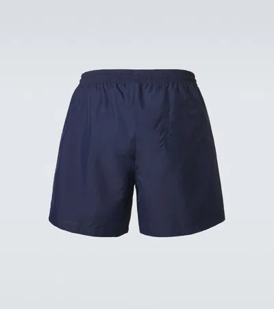 Brunello Cucinelli Straight-leg Mid-length Logo-embroidered Swim Shorts In Blue