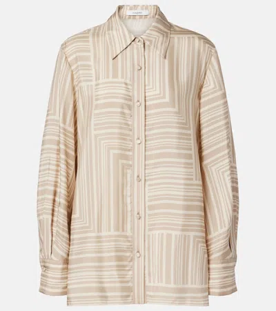 Joseph Womens Sand Dark Powder Atlan Grid-print Silk Shirt In Brown