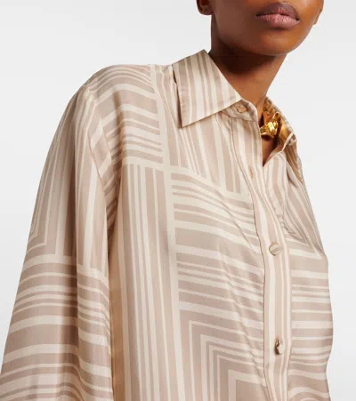 Joseph Womens Sand Dark Powder Atlan Grid-print Silk Shirt In Brown