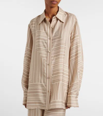 Joseph Womens Sand Dark Powder Atlan Grid-print Silk Shirt In Brown