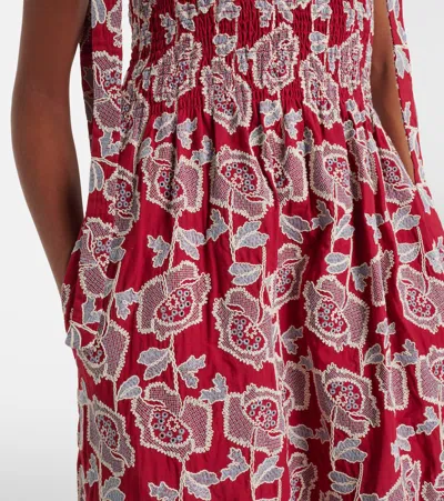 Erdem Floral Embroidered Tiered Cotton Blend Midi Sundress In Red