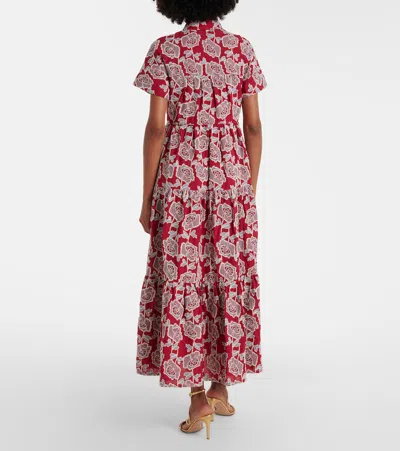 Erdem Womens Cherry Floral-embroidered Tiered Cotton-blend Midi Dress In Red