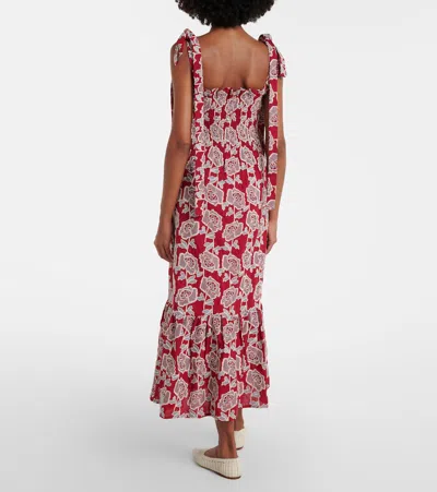 Erdem Floral Embroidered Tiered Cotton Blend Midi Sundress In Red