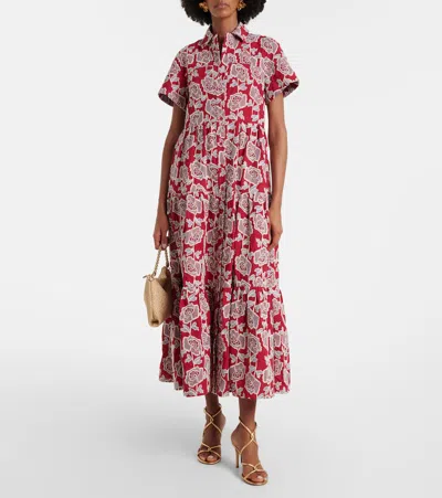 Erdem Womens Cherry Floral-embroidered Tiered Cotton-blend Midi Dress In Red