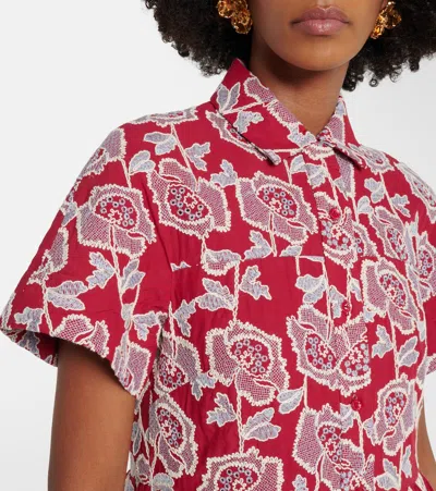 Erdem Womens Cherry Floral-embroidered Tiered Cotton-blend Midi Dress In Red