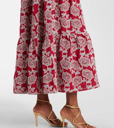 Erdem Womens Cherry Floral-embroidered Tiered Cotton-blend Midi Dress In Red
