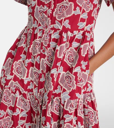 Erdem Womens Cherry Floral-embroidered Tiered Cotton-blend Midi Dress In Red