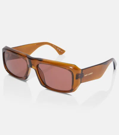 Saint Laurent Sl Logo Rectangular Sunglasses In Brown