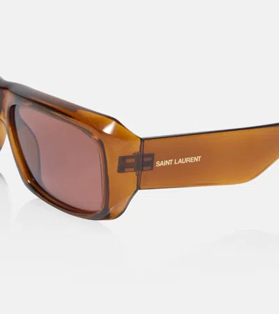Saint Laurent Sl Logo Rectangular Sunglasses In Brown