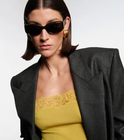 Saint Laurent Sl Logo Rectangular Sunglasses In Brown