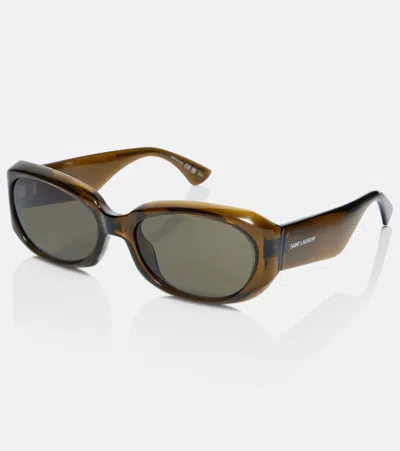 Saint Laurent Sl Logo Rectangular Sunglasses In Brown