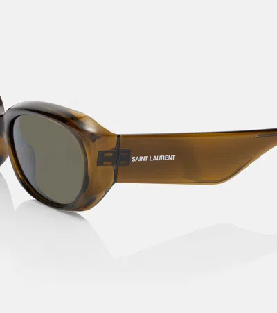 Saint Laurent Sl Logo Rectangular Sunglasses In Brown
