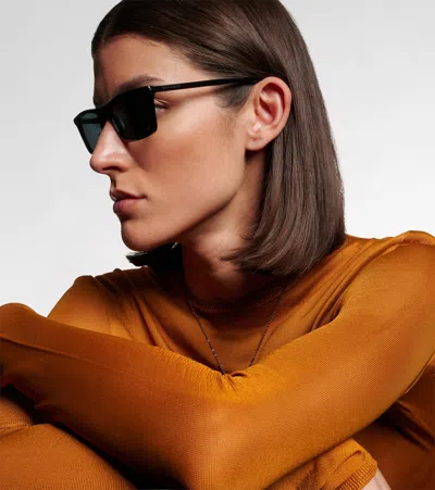 Saint Laurent Corner Angle Rectangular Sunglasses In Black