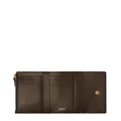 Burberry Small Check Pattern Folding Wallet In Brown