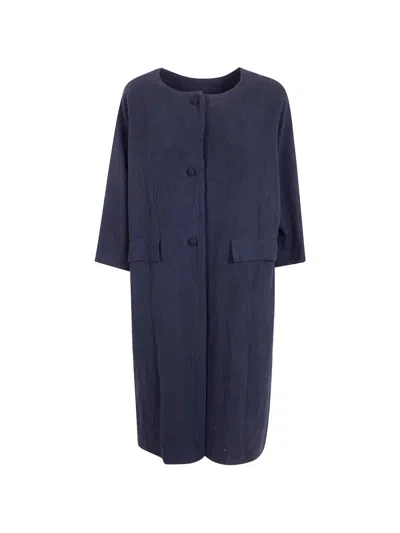Daniela Gregis Crochet-button Linen Coat In Black