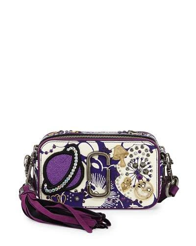 Marc Jacobs Stamped Floral Snapshot Crossbody Bag, Purple