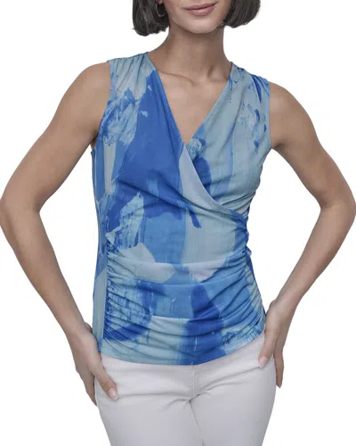 Dkny Printed Surplice Top In Blue